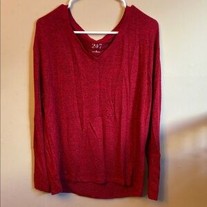 Elegant Red Long Sleeve V-Neck Top (Bin B)